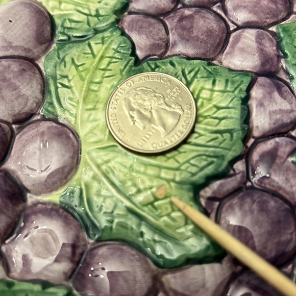 Vintage 1988 Fitz & Floyd Majolica Style Serving Dish Grapes Leaves - Picture 8 of 8